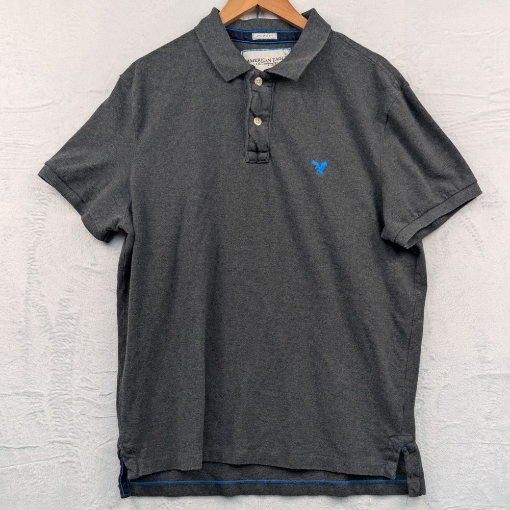 VTG American Eagle Polo Men's XL Gray Pique Cotton Athletic Embroider Preppy Y2K